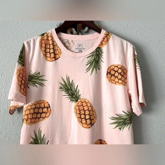 George Men’s Small Pink Pineapple T-Shirt Vacation Tee Casual Summer Menswear - Picture 4 of 10